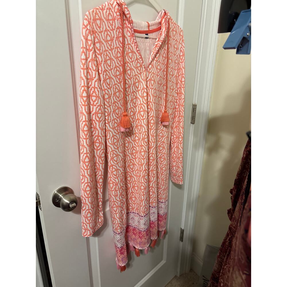 Cabana Life Amelia Hooded cover up coral pink purple sz m EUC sun protection